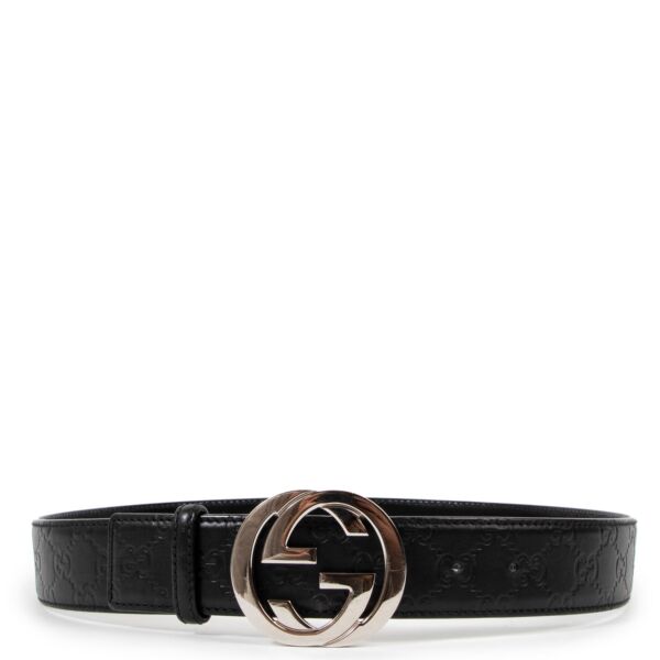 Gucci Black Leather Signature Belt - Size 85