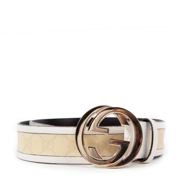 Gucci White Beige Signature Canvas Belt