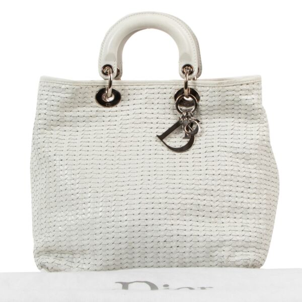 Christian Dior White Woven Leather Avenue Shoulder Bag