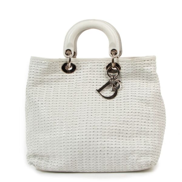 Christian Dior White Woven Leather Avenue Shoulder Bag