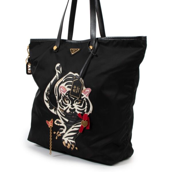 Prada Black Nylon Year Of Tiger Tote Bag