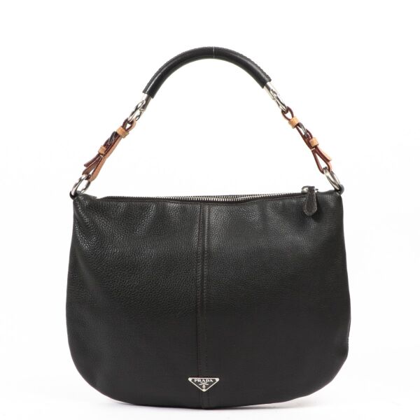 Prada Grey Vitello Daino Logo Shoulder Bag