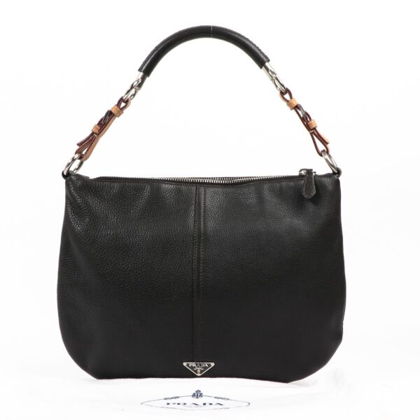 Prada Grey Vitello Daino Logo Shoulder Bag