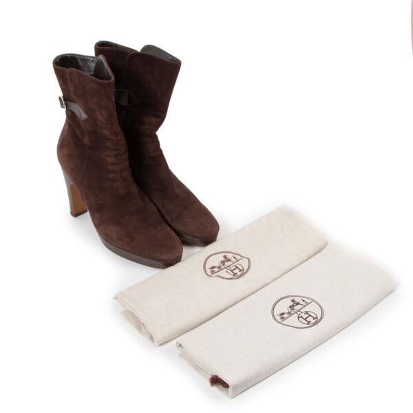 Hermès Brown Suede Leather Pull On Tall Buckle Boots - Size 38,5