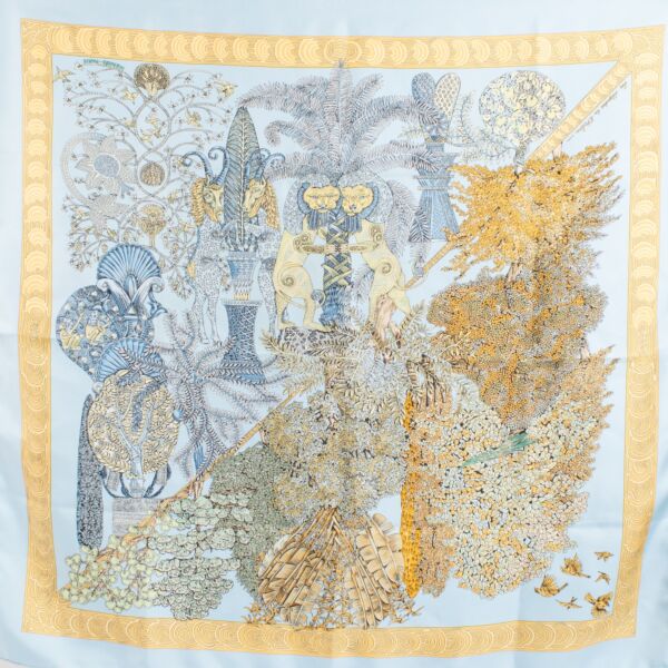Hermès Blue Les Legendes de l'Arbre 90 Scarf