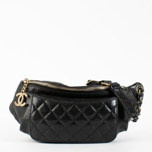 Authentic pre-loved Chanel Black Crumpled Glazed Lambskin Belt Bag on Labellov.com