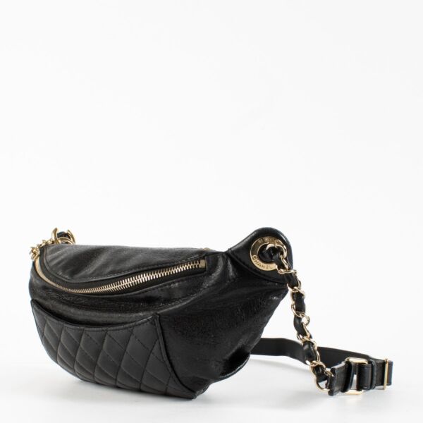 Chanel Black Crumpled Glazed Lambskin Belt Bag