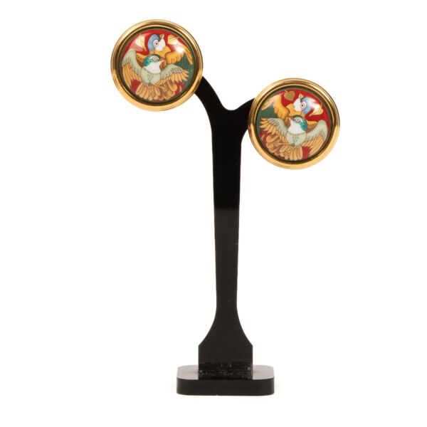 Buy an authentic second hand Hermès Multicolor L'Intrus Birds Earrings in a preloved condition at Labellov.com