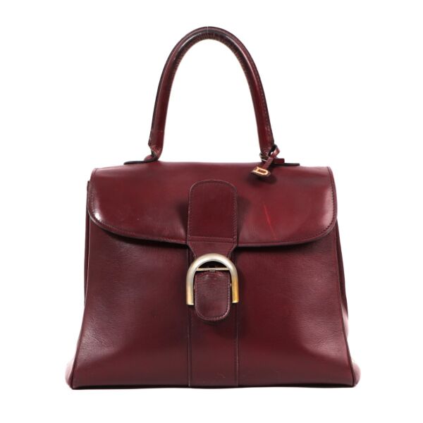 Buy an authentic second-hand Delvaux Burgundy  Boxcalf Brillant MM Top Handle Bag in good condition at Labellov in Antwerp.