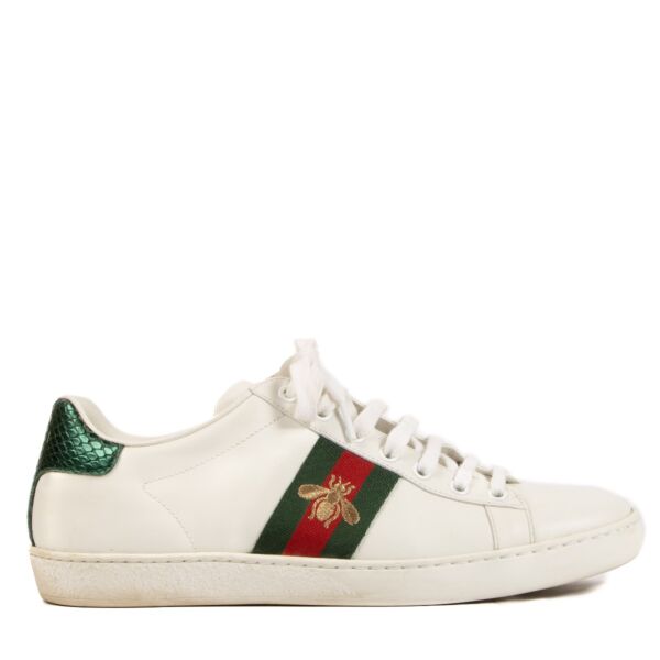 shop 100% authentic second hand Gucci White Ace Embroidered Sneakers - Size 38 1/2 on Labellov.com