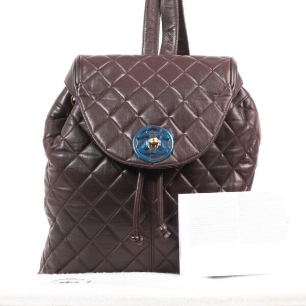 Chanel Vintage Brown Quilted Lambskin CC Backpack