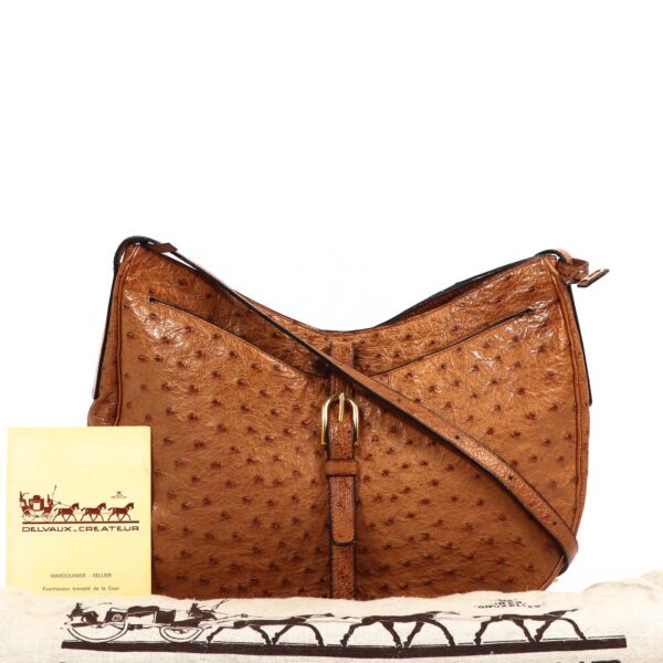 Delvaux Camel Vintage Ostrich Shoulder Bag