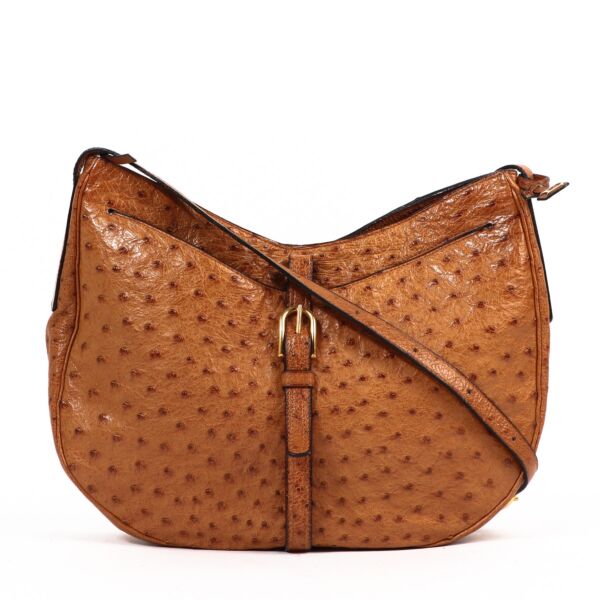 Delvaux Camel Vintage Ostrich Shoulder Bag