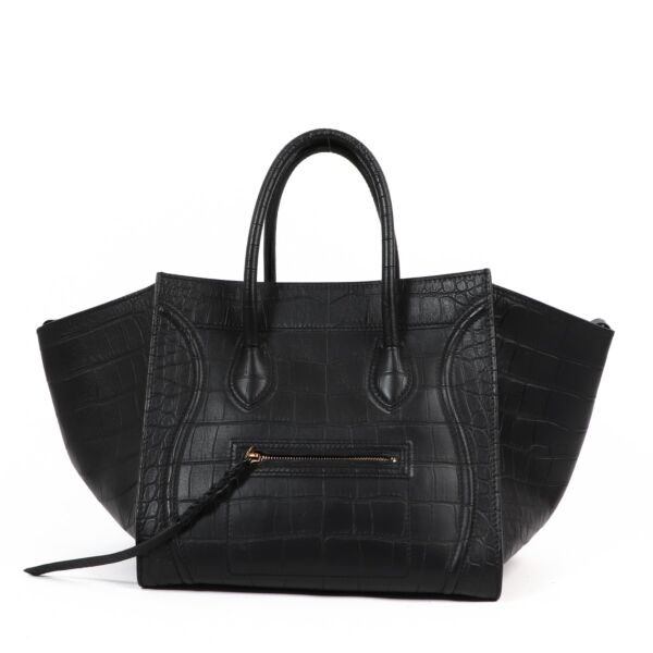 Celine Crocodile-Embossed Medium Luggage Phantom Tote Bag