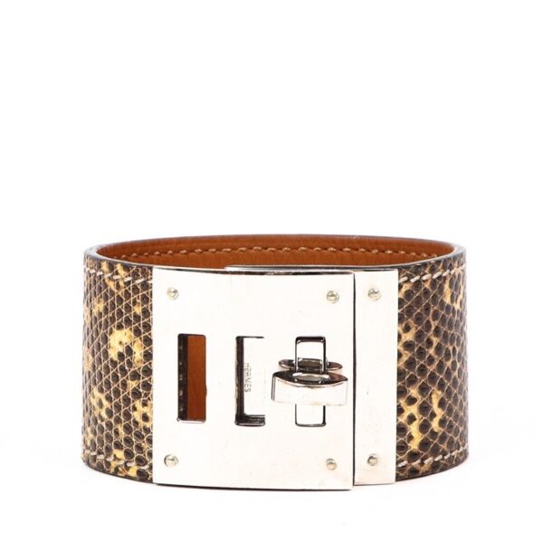 Hermes Ficelle Beige Lizard Kelly Dog Palladium Leather Cuff