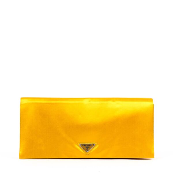 Prada Yellow Satin Logo Clutch