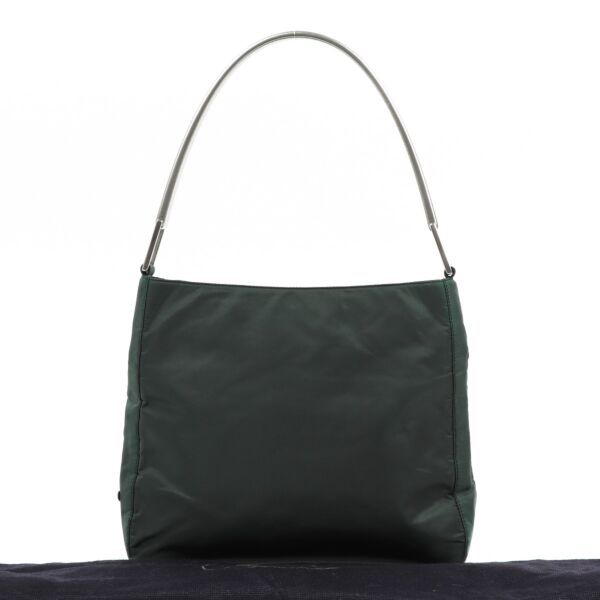 Prada Green Nylon Metal Handle Shoulder Bag