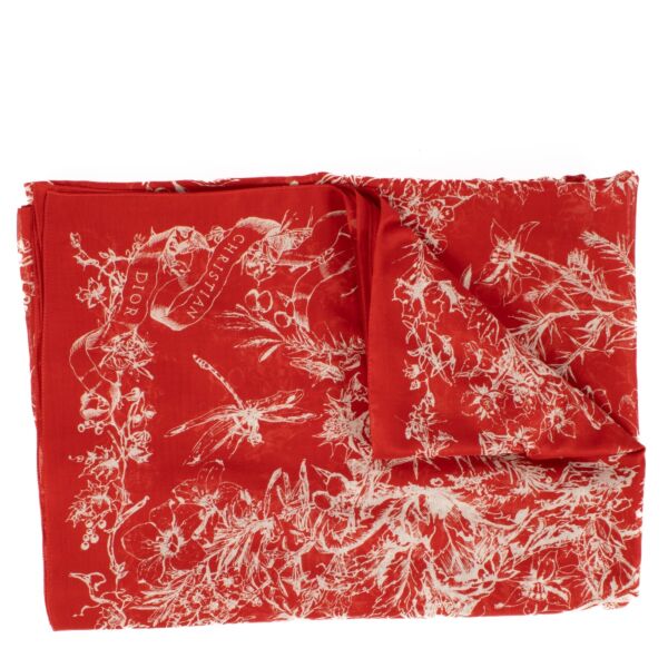 Shop the Christian Dior Red Toile De Jouy Scarf now at Labellov.com.