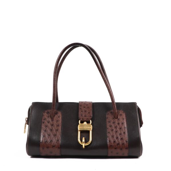 Buy an authentic second hand Delvaux Brown with Ostrich Leather Le George Shoulder Bag in very good condition at Labellov 
