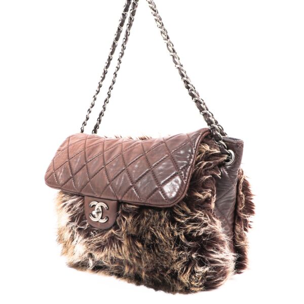 Chanel Brown Quilted Lambskin Fur Flap Bag