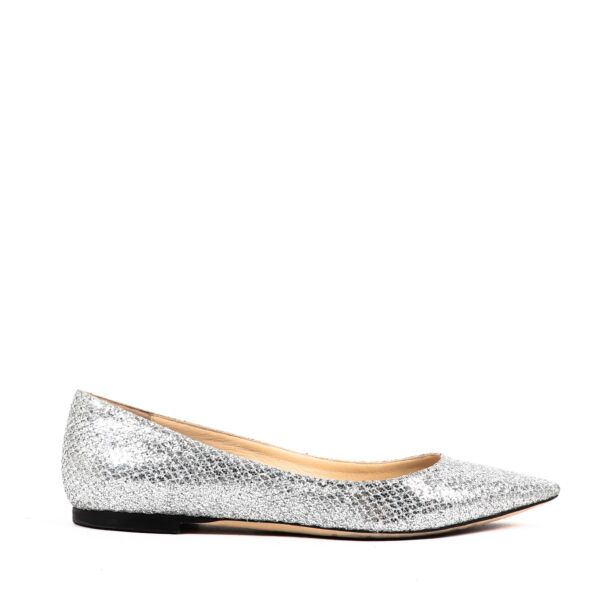 Jimmy Choo Silver Glitter Romy Flats - Size 36