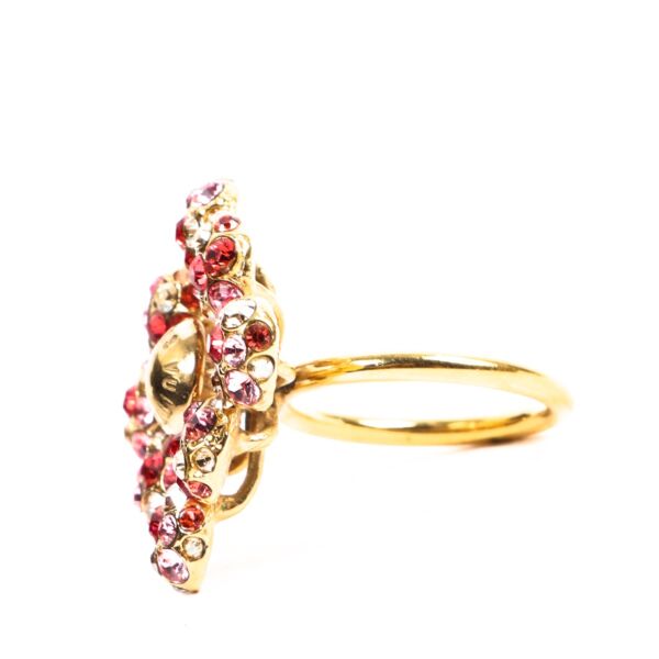 Louis Vuitton Gold Pink Crystal Ring - Size 50