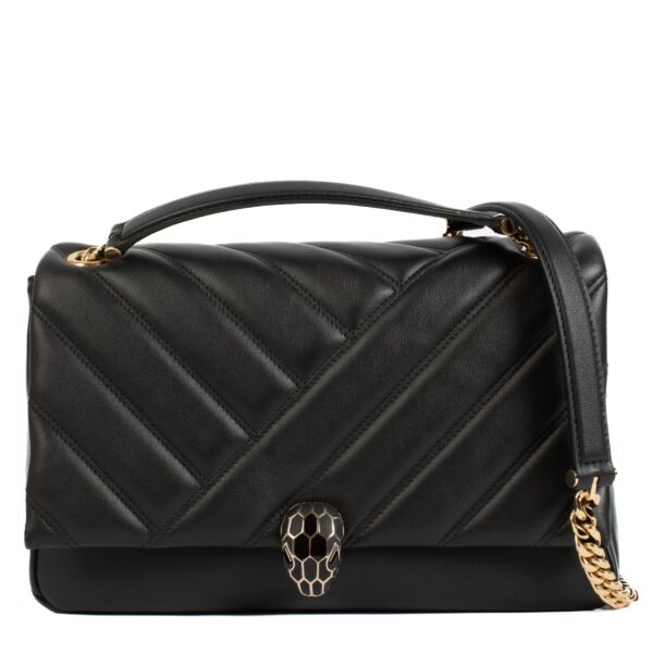 Bulgari Black Leather Serpenti Cabochon Chain Bag