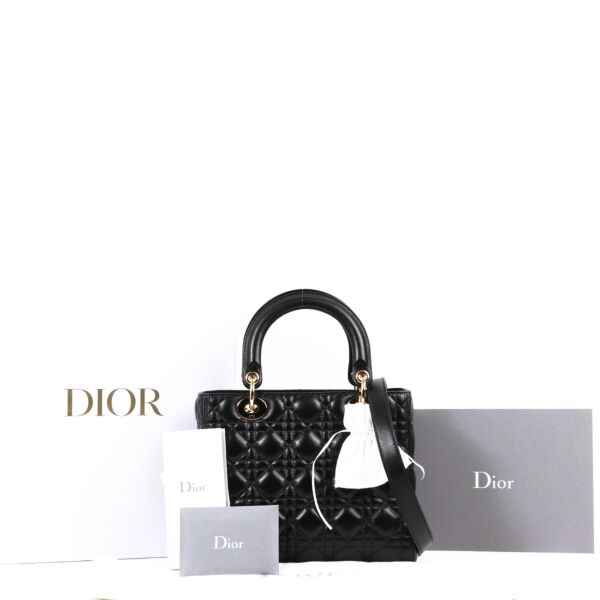 Christian Dior Black Medium Lady Dior Cannage Lambskin