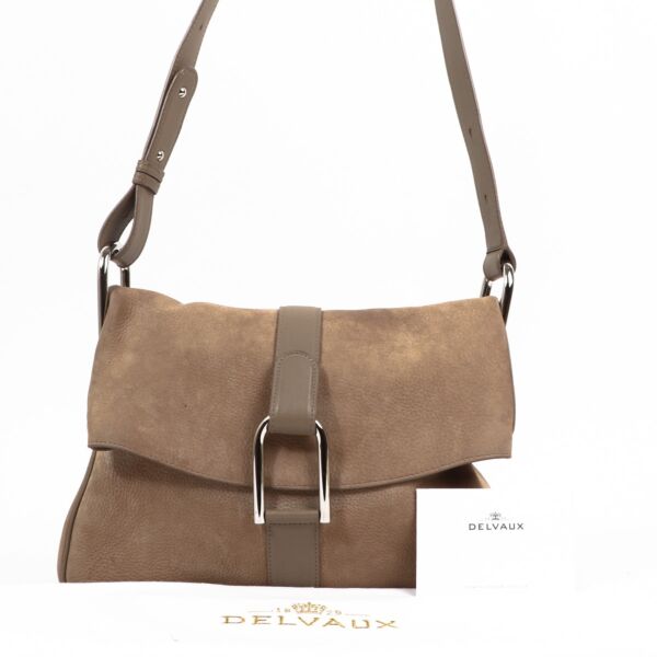 Delvaux Givry Tourterelle Santiag Nubuck & Polo Shoulder Bag