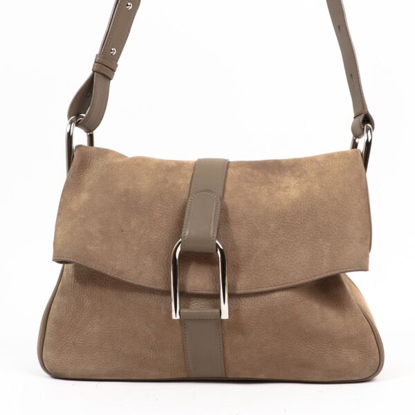 Delvaux Givry Tourterelle Santiag Nubuck & Polo Shoulder Bag