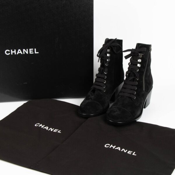 Chanel Black Suede Ankle Boots - size 38