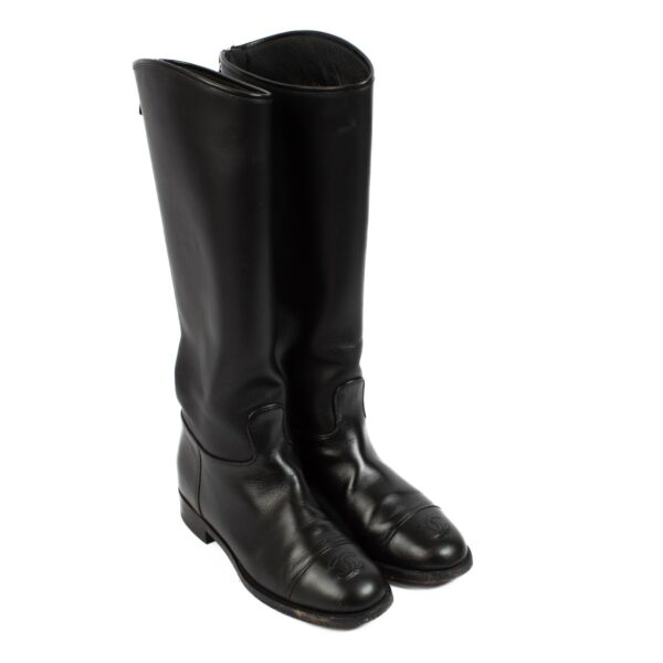 Chanel Black CC Cap Toe High Boots - Size 38