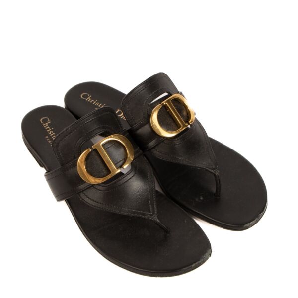 Christian Dior Black Montaigne 30 Thong Sandals - size 38
