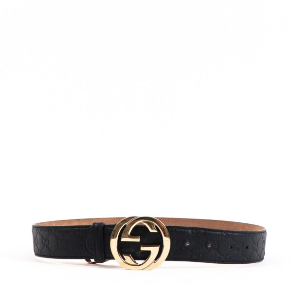 Gucci Blue GG Signature Leather Belt - Size 85