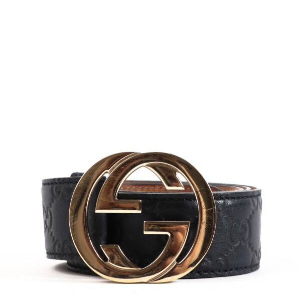 Gucci Blue GG Signature Leather Belt - Size 85