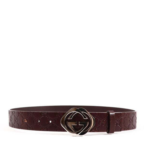 Gucci Brown Leather Signature GG Belt - Size 90