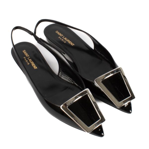 Saint Laurent Black Patent Leather Maxine Slingback Flats - Size 38