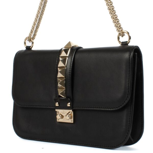 Valentino Garavani Black Calfskin Medium Glam Lock Bag