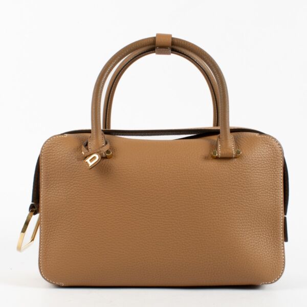 Delvaux Vegetal Cool Box MM brown vegetal leather top handle bag with gold-tone hardware at Labellov.com