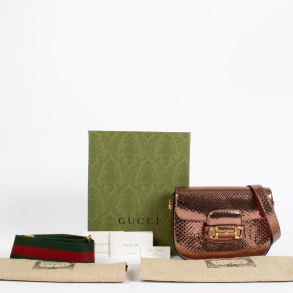 Gucci Metalic Rose Gold Python Horsebit 1955 Small Shoulder Bag
