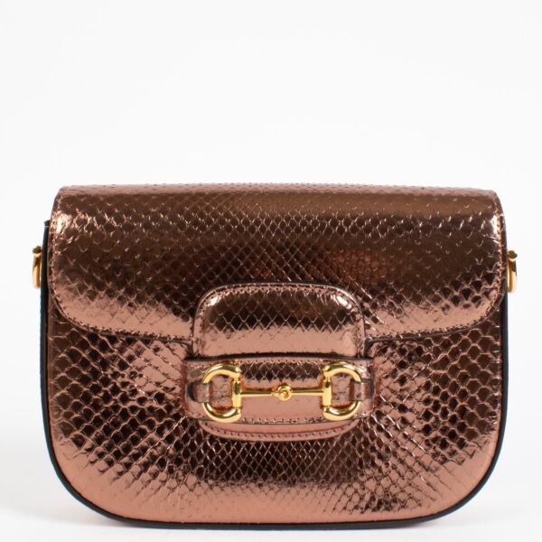 Gucci Metalic Rose Gold Python Horsebit 1955 Small Shoulder Bag