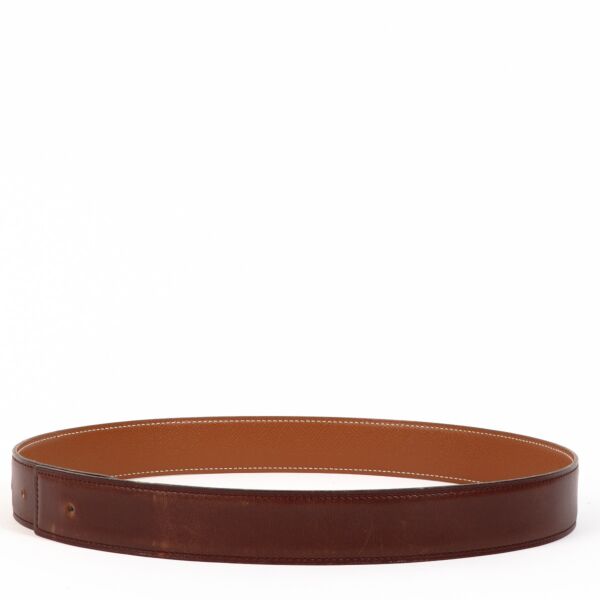 Hermès Reversible Brown Box/Gold Courchevel Belt Strap - Size 70