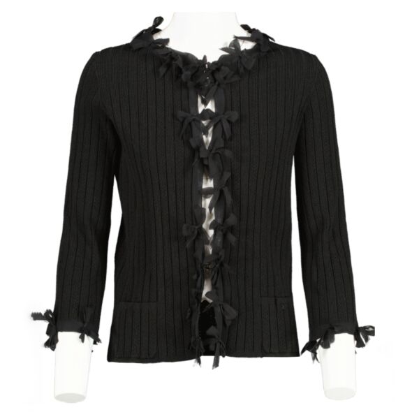 Chanel 06P Black Ribbon Bow Knit Cardigan