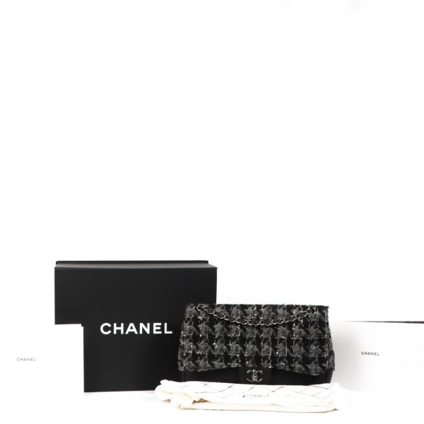 Chanel Houndstooth Tweed & Calfskin Large Classic Flap Bag