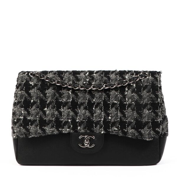 Chanel Houndstooth Tweed & Calfskin Large Classic Flap Bag