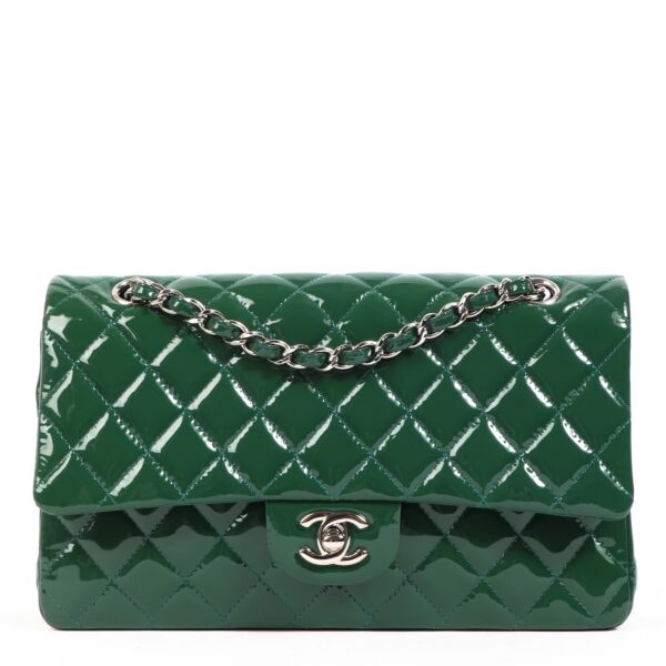 Chanel Green Patent Leather Classic Flap Bag