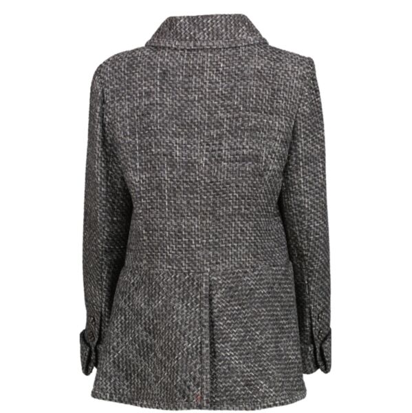 Chanel Grey Silver Long Tweed Jacket