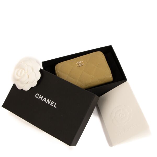 Chanel 22K Light Green Caviar Classic Zipped Coin Purse Wallet
