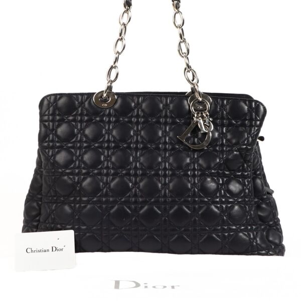 Christian Dior Dark Blue Cannage Soft Shpping Tote Bag