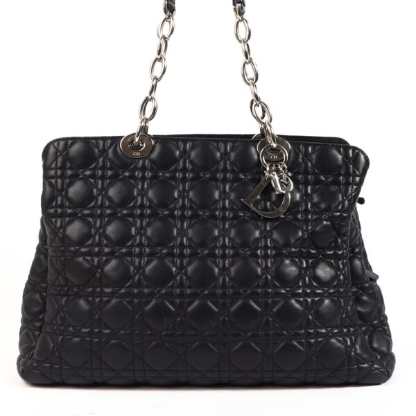 Christian Dior Dark Blue Cannage Soft Shpping Tote Bag